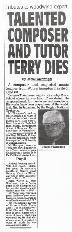 Terence Thompson - Wolverhampton newspaper obituary